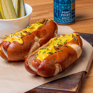 The Beer Cheese ‘n Onions Pretzel Dog