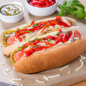 The Pesto Roasted Peppers Cheese Dog