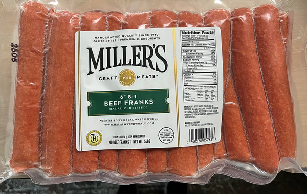 Halal Certified Beef Franks 6" 8-1 (Two 5lb packs)